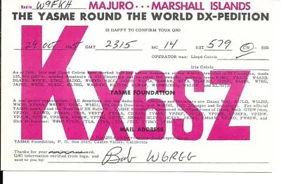 QSL 1965 Majuro Marshall  Islands   YASME   Radio Card    • $6.52