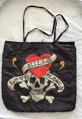 Ed Hardy By Christian Audigier  Love Kills Slowly  Sequin Black Panther Tote Bag • $29.99