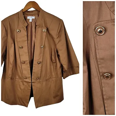 NEW DB Military Blazer Band Jacket Plus Size 1X 16/18 Dark Academia Tan Brown • $31.99