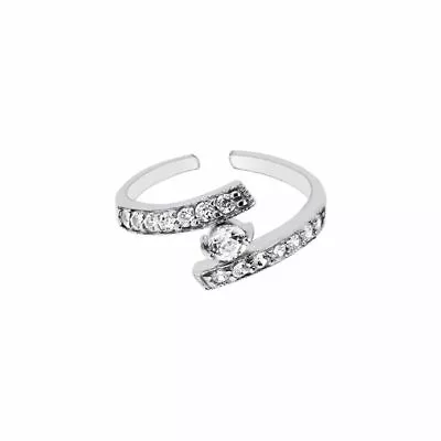 Silver CZ Bypass Toe Ring With Round Solitaire CZ Real Sterling Silver 925 • $17.59