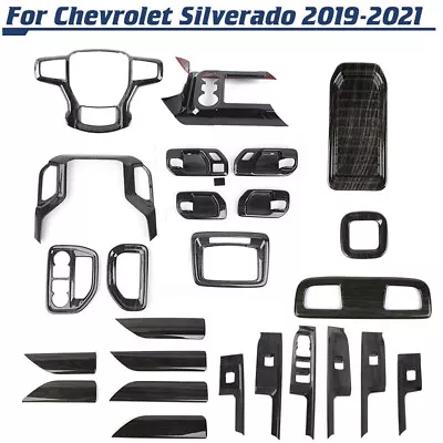 For Chevy Silverado 2019-2021 Console Dashboard Steering Cover Trims Black Wood • $285.99