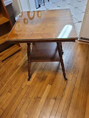 Antique Wooden Parlor Table Claw Marble Glass Ball Feet Two Tier Pub Style VTG • $399.99