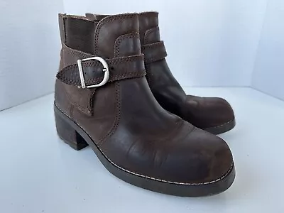 Vintage 90s Bongo Buckle Brown Leather Moto Biker Ankle Boots Size 8 • $55