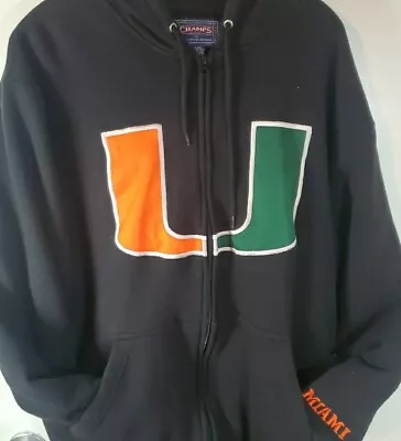 Miami Hurricanes Hoodie Mens Extra Large XL Black Champs Sport Thermal Lined Zip • $19.51