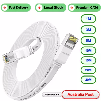 Flat Cat6 1m 3m 5m 10m 15m 20m 30m Ethernet LAN High Speed Cable Rj45 White • $14.99