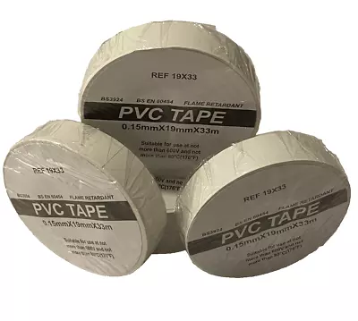 WHITE 19mm X 33m ELECTRICAL PVC INSULATION TAPE FLAME RETARDANT (5 - 500 Rolls) • £299.99