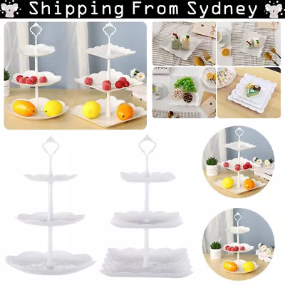 3 Tier Cake Stand Cupcake Holder Set White Plastic Dessert Display Wedding Party • $11.45