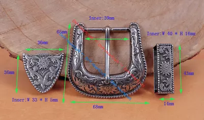 Heavy Duty Cowboy Western Floral Engraved Antique Silver Belt Buckle Set 1-1/2  • $10.83