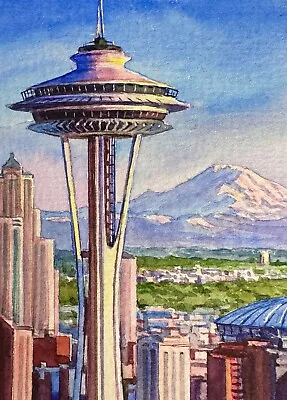 Watercolor Painting Seattle Washington Space Needle ACEO Art No.319 • $75