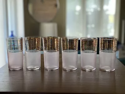 Vintage Mid Century Modern Gold Striped Tumblers Glasses Lot Of 6 • $40