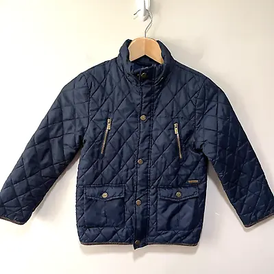 Mayoral Quilted Fleece Lined Jacket Boys 8 M Navy Blue Field Coat Mock High Neck • $17