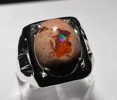 9.79 Ct Mexican Boulder Opal .925 Sterling Silver Mens Brutalist Ring Size 11.5 • $135