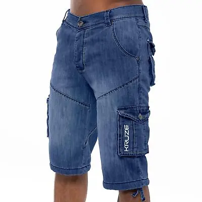 £18.99 • Buy Kruze Mens Combat Shorts Cargo Denim Half Pants Big King All Waist Sizes 28 -48 