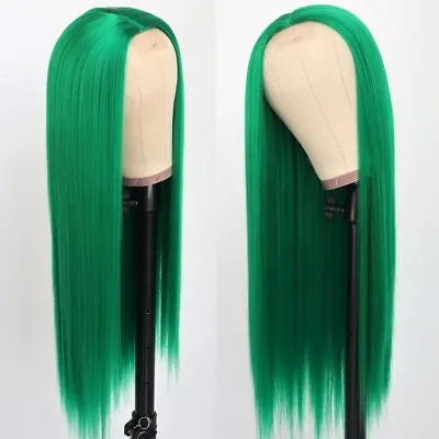 Women Green Hair Wig Lace Front Wigs Synthetic Long Straight Heat Resistant Soft • $13.21