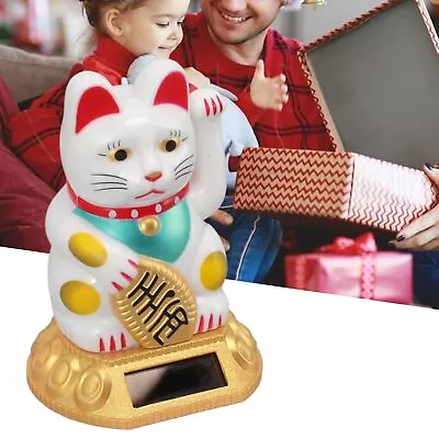(White)Chinese Lucky Cat Decoration Waving Arm Solar Light Induction Statue • $15.94