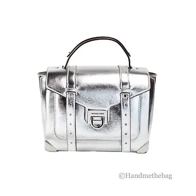 Michael Kors Manhattan Medium Silver Leather Top Handle Satchel Bag • $149