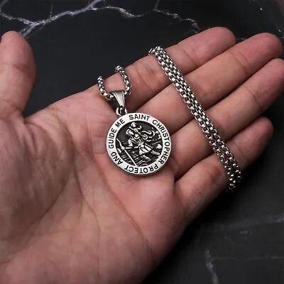 Mens St Christopher Necklace Traveler Medallion Jesus Protection Amulet Pendant  • $11.99