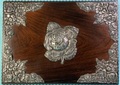 $265 • Buy Portuguese Rosewood & Silver Jewelry Box / Casket C. 1865,  PRATA .900 G