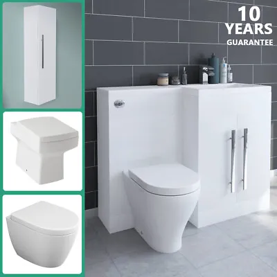 £150.97 • Buy Bathroom Combi Furniture L Shape Vanity Suite Basin Sink BTW Toilet WC White