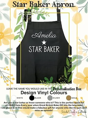 Personalised Apron Star Baker With Pockets Womens Great British Bake Off Style • £16.49