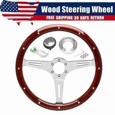 ⭐15  Inch Classic Wood Steering Wheel Riveted 3 Spoke W/ Horn For Chevy Ford GMC • $103.69