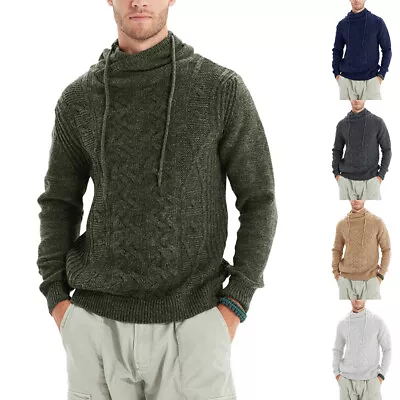 Men's Turtleneck Sweater Knitted Jacket Twisted Long Sleeve Hoodie Knitwear Tops • $32.42