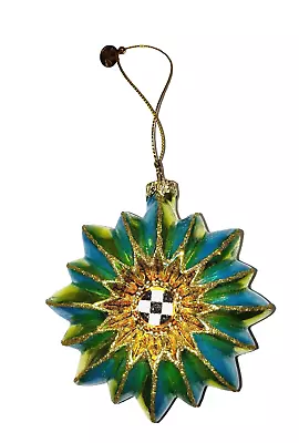 Mackenzie Childs Blue Green Reflector Glass Ornament Courtly Check Center • $19.95