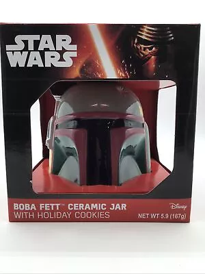 Disney Star Wars Boba Fett Ceramic Cookie Jar With Holiday Cookies New In Box • $19.99