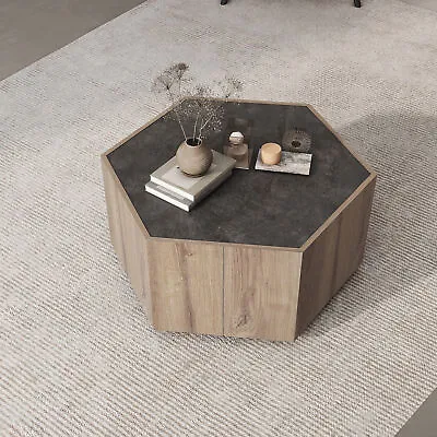 Hexagonal Coffee Table With 2 Storage Drawers Industrial Style Center Table • $255.86