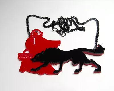 Large Acrylic Laser Cut Necklace - Red Riding Hood & The Wolf......cg0431 • £10