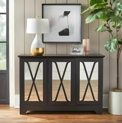 Black Cabinet Accent Storage Mirror Door Table Console Room Living Bed TV Stand • $259.94