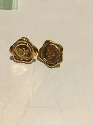 Vintage Fendi Gold Tone Crown Wax Seal Clip On Earrings Jewelry Marked Signed • $250