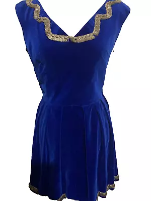 Vintage Blue VELVET DRESS Size XS Fit & Flare 1950s 1960s Short 8 Original Small • $49.50