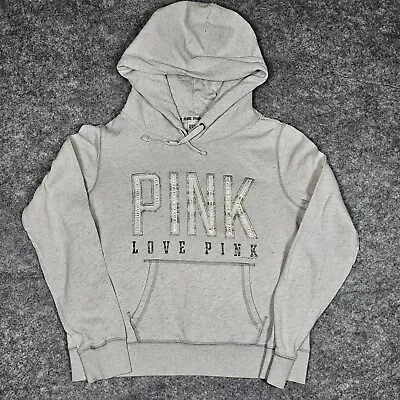 Victoria's Secret PINK Women's L Gray Bling Lettering Sweatshirt Hoodie • $19