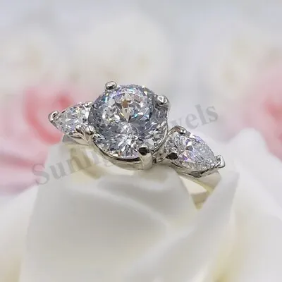 2.70 Ct Certified Round Cut Off White Diamond Ring-Treated In 925 Silver • $159.32