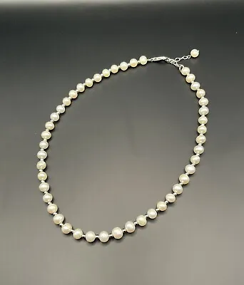 Vintage Necklace 8 Mm Cultured Pearls - Sterling Silver Clasp 18 Inches • $100