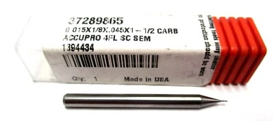 $17.05 • Buy NEW (37289865) 1/64 X 1/8 X 3/64 X 1-1/2 4F CC SE RH Carbide Square End Mill