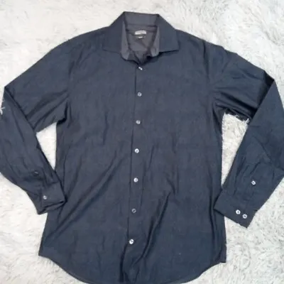 Kenneth Cole Reaction Mens Shirt Blue 15.5 Button Up Leopard Print Slim 34 35 • $14.99