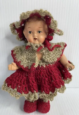 Vintage Porcelain Baby Doll 7” Made In Occupied Japan Crochet Red Dress And Hat • $43.95