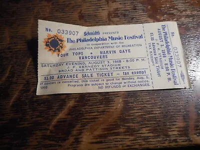 Philadelphia Music Festival Ticket Stub Aug 3 1968 # 033907 Marvin Gaye • $9.99