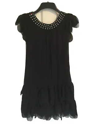 Black Mini Dress With Diamante Neck Detail - Size 8 - Max C London • £2