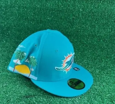 Men's NFL Miami Dolphins New Era 5950 59Fifty Cloud Icon OTC Fitted Hat 7 1/4 • $35