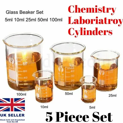 Borosilicate Glass Beaker Set 1 X 5ml 10ml 25ml 50ml 100ml Lab Glassware • £16.95