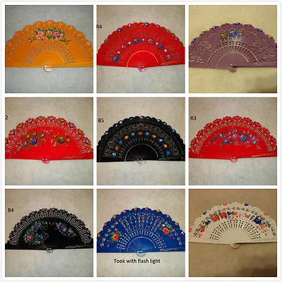 New Spanish Flamenco Vintage Wooden Folding Hand Fan Multi-Colors • $10.99