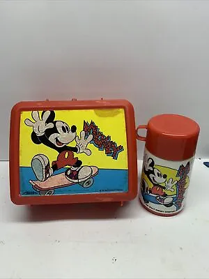 Vintage 1980's ALADDIN  Mickey Mouse & Friends  Skateboard  Lunch Box W/ Thermos • $5