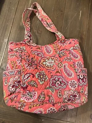 Vera Bradley Retired Call Me Coral Tote Shoulder Bag Purse Side Pockets GUC • $19.99