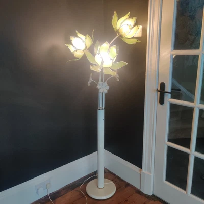£50 • Buy Vintage Glass Flower Lamp Mid Century Modern Large Hollywood Regency Lotus 