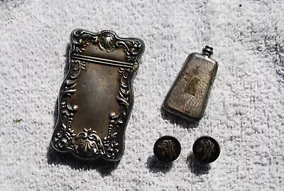Sterling Silver Match Safe Perfume Bottle And Pair Of Buttons • $24.99
