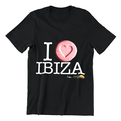 I Love Ibiza Men's T Shirt Heart Pill Ecstasy MDMA Funny Black Purple • £19.99