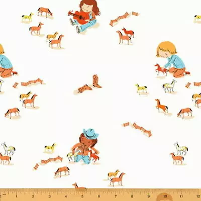 Windham Heather Ross Far Far Away III Play Horses Ivory Cotton Fabric BTY • $13.95